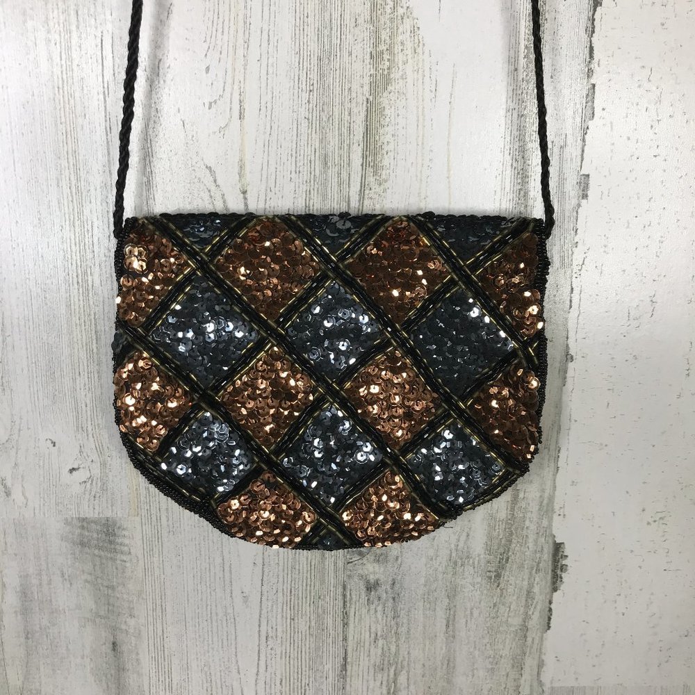 Gunmetal and bronze sequined crossbody purse - Picture 4 of 7